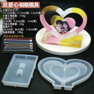 Moule en silicone pour cadre photo double cœur en résine époxy avec support
