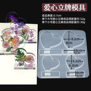 Moule silicone cœur sur socle pour résine époxy | Moule plaque décorative cœur avec base de présentation